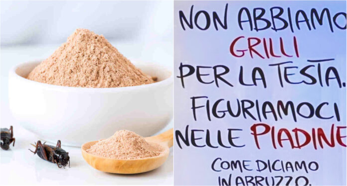 Un noto ristorante in Abruzzo ha 'distrutto' goliardicamente la farina di grillo, affiggendo un simpatico cartello all'ingresso del locale.