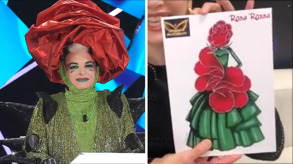 La somiglianza tra un outfit di Malgioglio ed una delle maschere de Il cantante mascherato