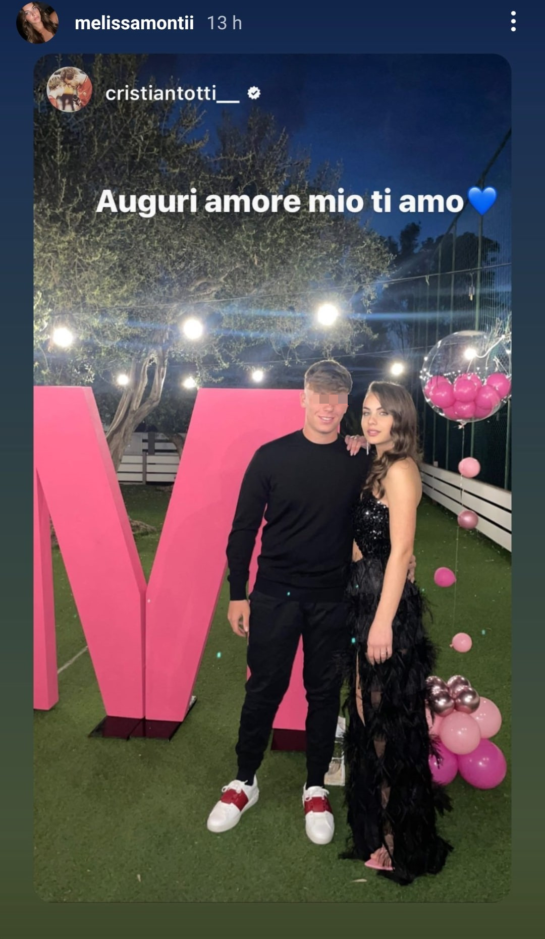 Cristian Totti e la dedica a Melissa Monti. Fonte: cristiantotti - Instagram