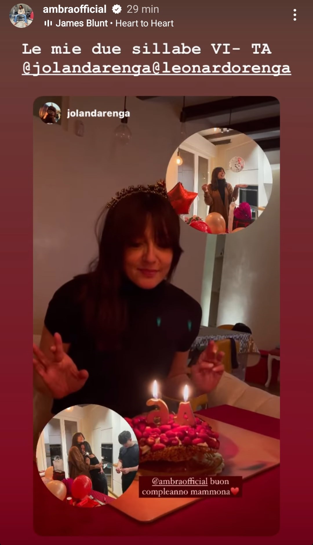 Ambra Angiolini festeggia il 46esimo compleanno con i figli Jolanda e Leonardo Renga. Fonte: jolandarenga - Instagram