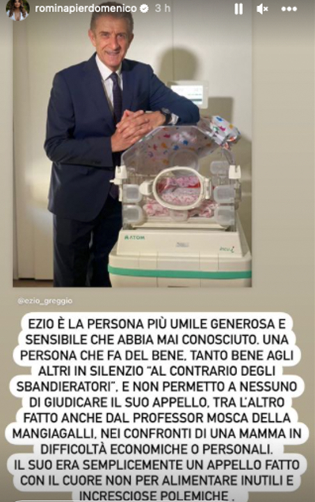 Romina Pierdomenico in difesa di Ezio Greggio. Fonte: rominapierdomenico - Instagram