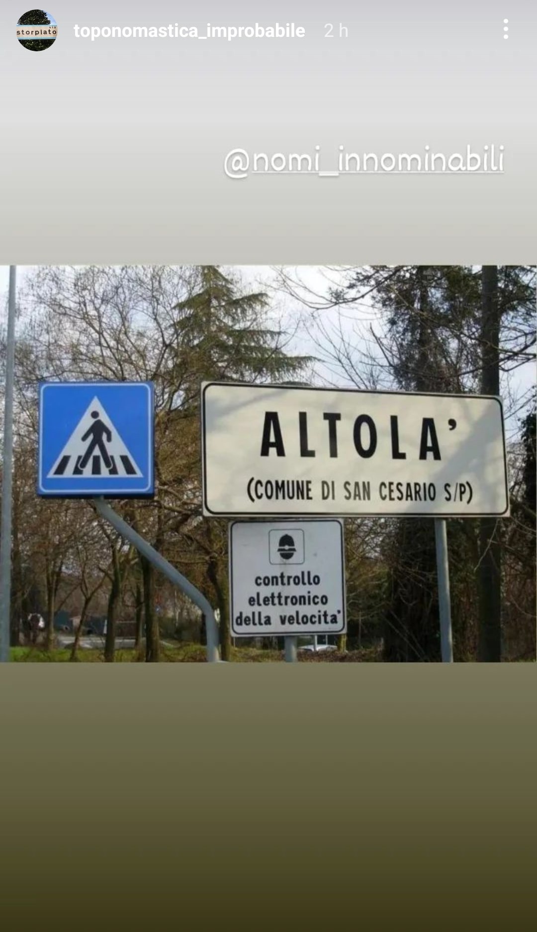 Il comune dell'Emilia Romagna in cui c'è una frazione chiamata Altolà. Fonte: toponomastica_improbabile - Instagram