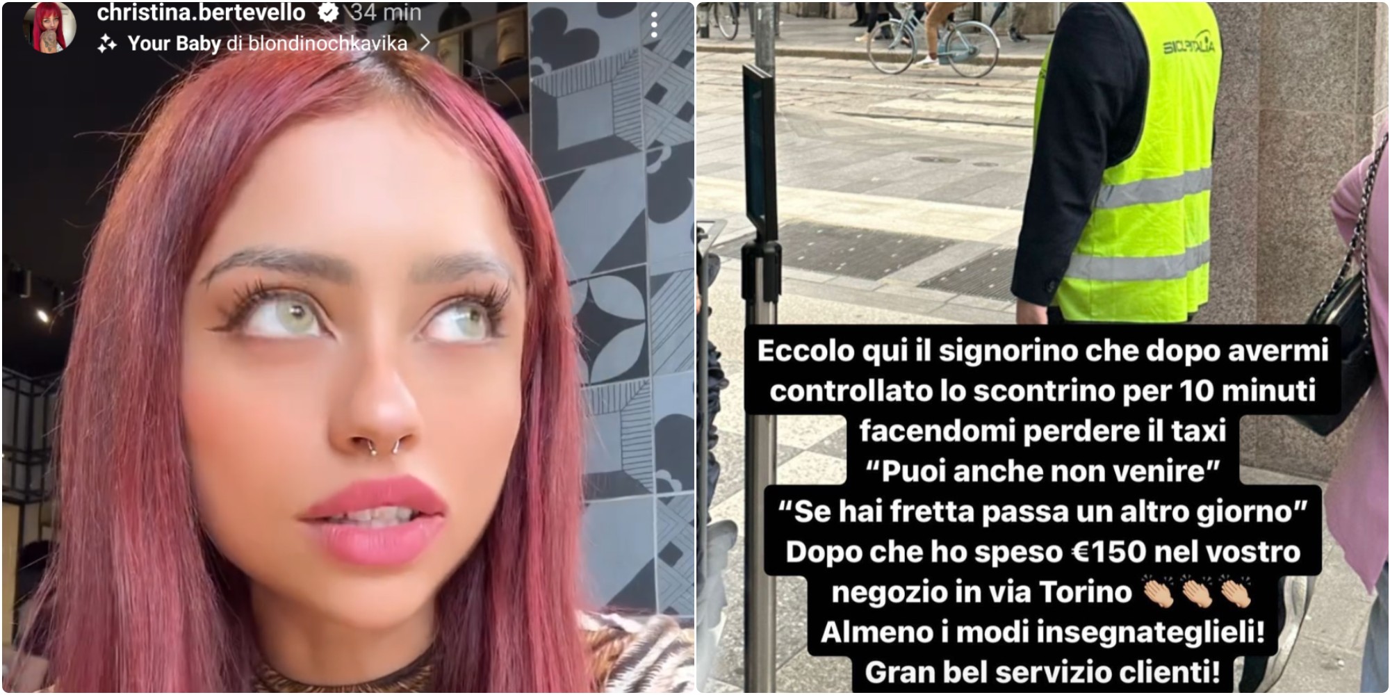 Christina Bertevello e la disavventura con il dipendente Primark in via Torino, a Milano. Fonte: christina.bertevello - Instagram