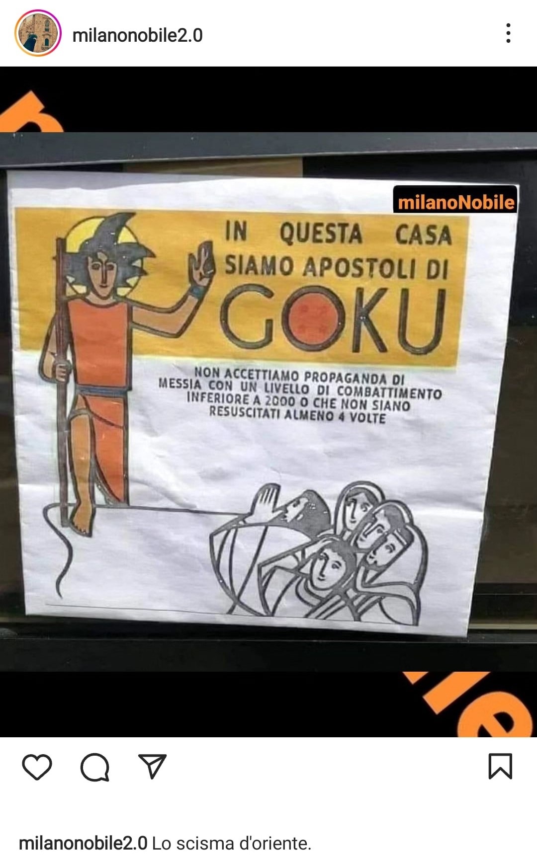A Milano spunta un cartello contro i Testimoni di Geova, che cita Dragon Ball. Fonte: milanonobile2.0 - Instagram