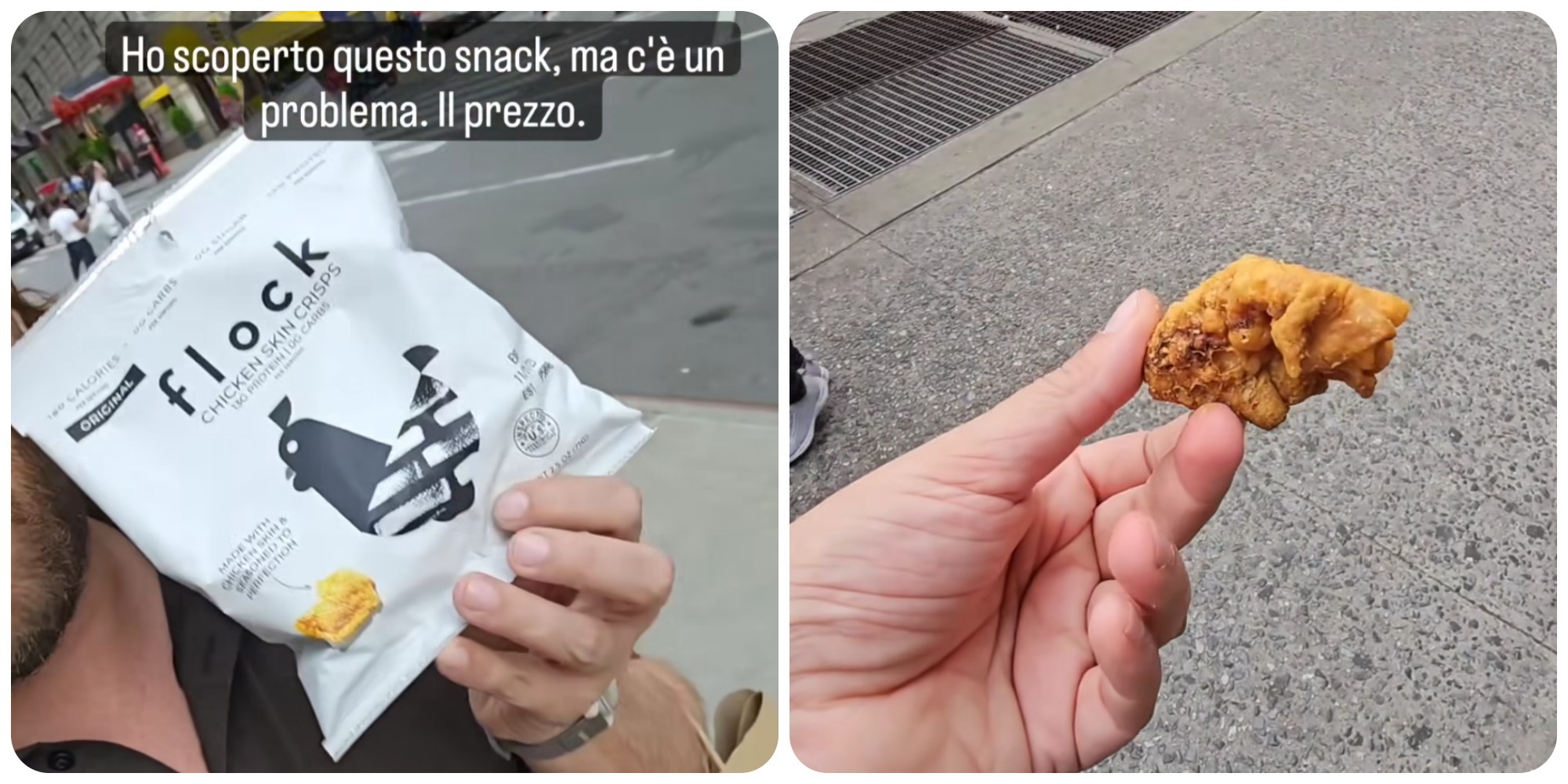 La pelle di pollo fritta in busta, venduta a New York. Prezzo: 7 dollari. Fonte: pieroarmenti - Instagram