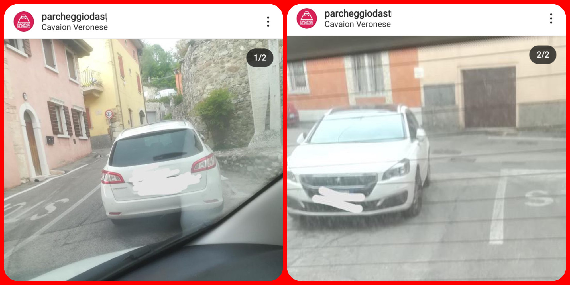 Dalla provincia di Verona, un parcheggio da ritiro della patente. Fonte: parcheggiodastr - Instagram