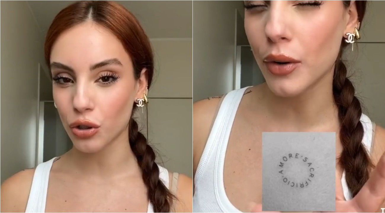 Emily Pallini, influencer italiana, mostra il tatuaggio sbagliato. Fonte: emilypallini - TikTok