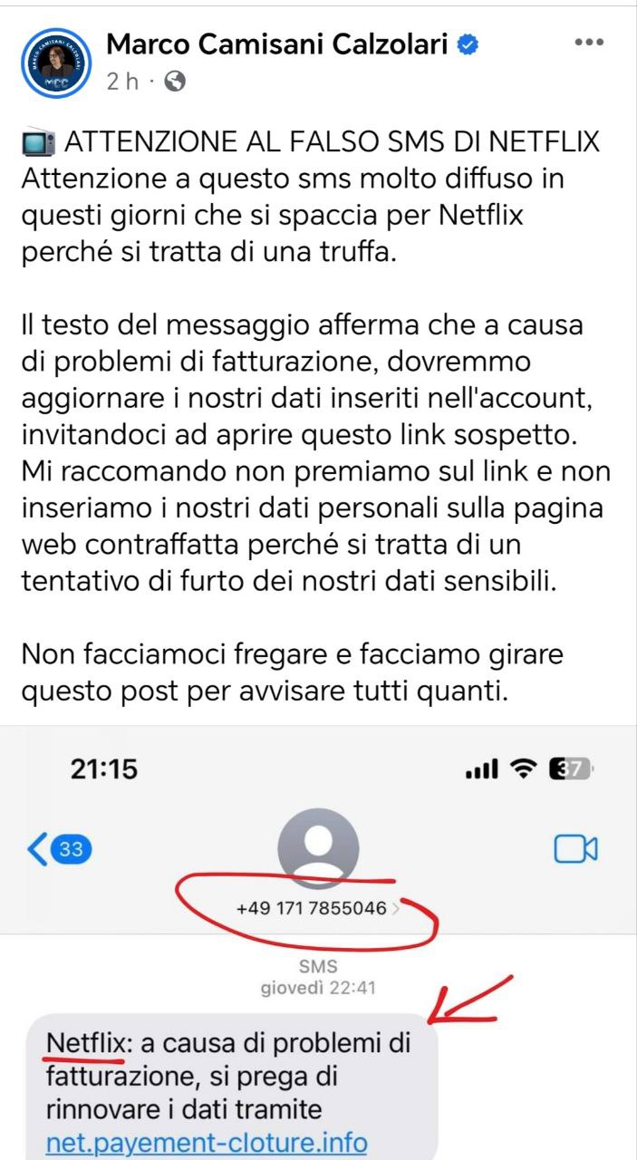 Truffa del falso abbonamento Netflix scaduto - Marco Camisani Calzolari