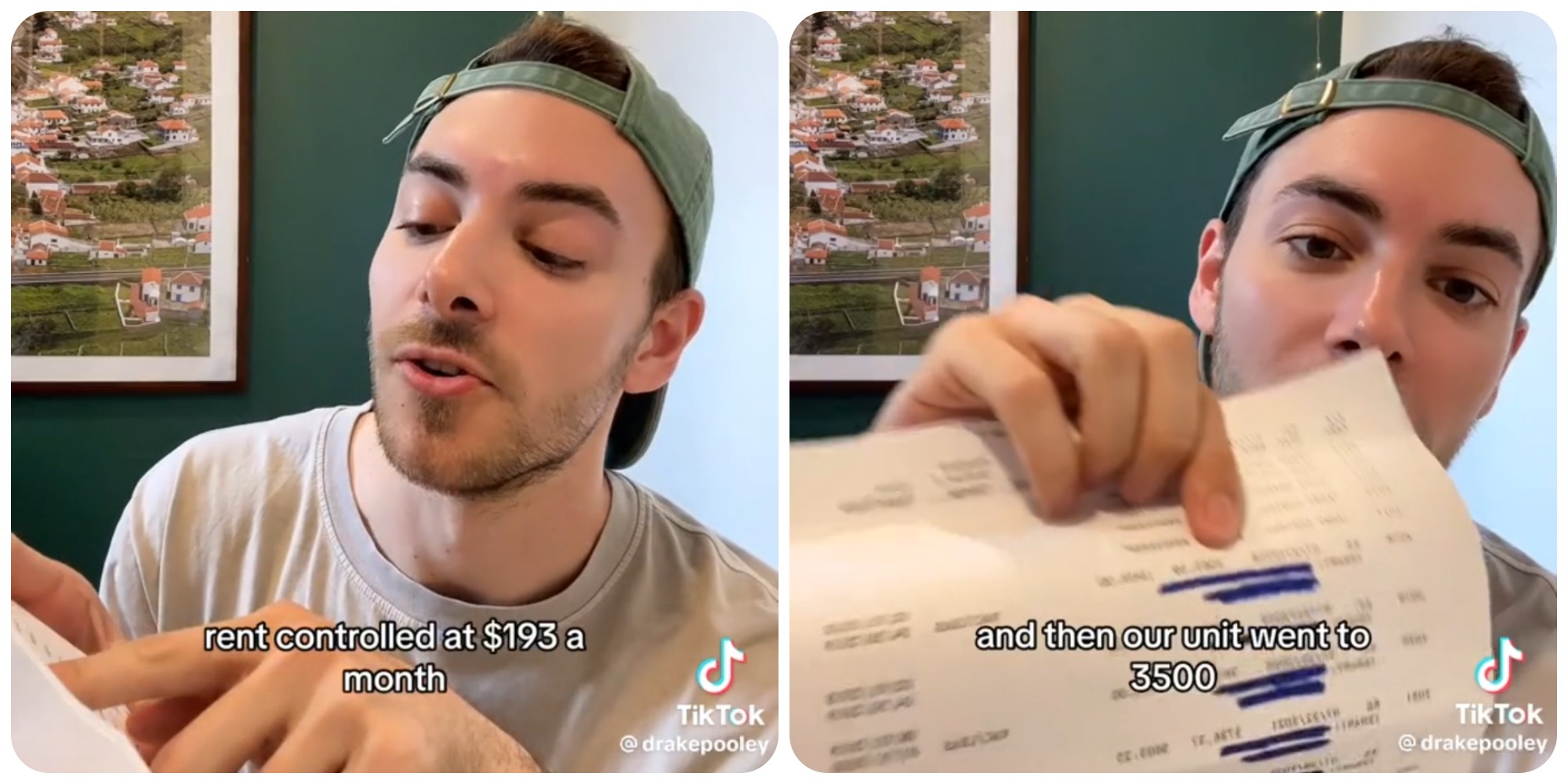 Il tiktoker mostra come, dal 1984 al 2018, il precedente inquilino pagasse 193 dollari al mese per l'appartamento in cui lui vive oggi. Fonte: drakepooley - TikTok