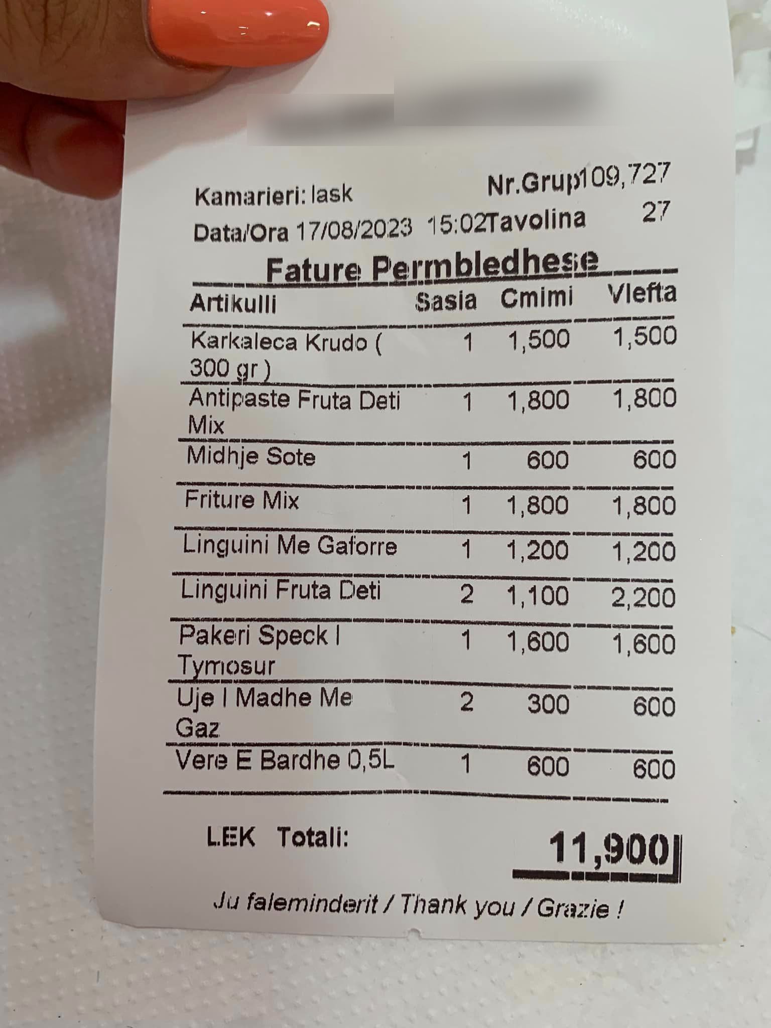 Albania, pranzo a base di pesce per 4 persone? La turista italiana mostra lo scontrino e scoppia la polemica