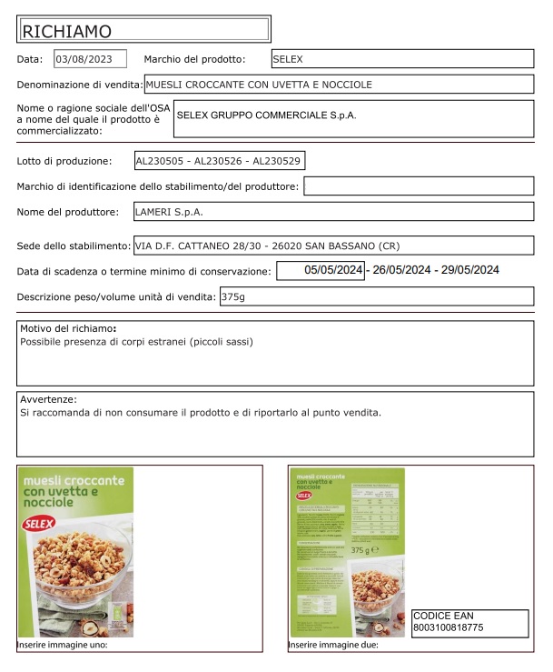 cereali ministero della salute