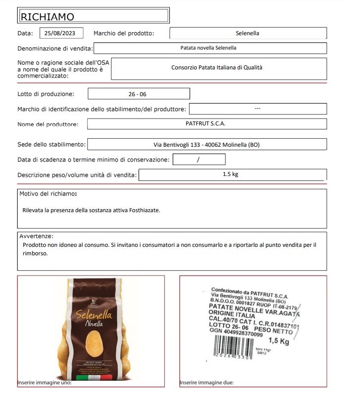 patate lotti ritirati gelati