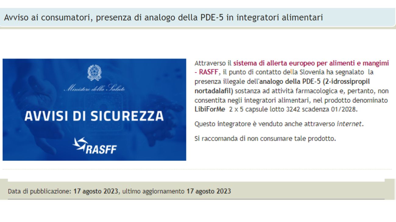 ministero della salute integratori europa