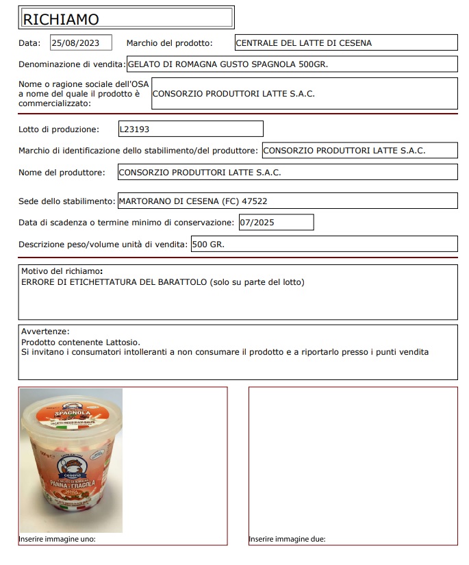 gelato lotti ritirati