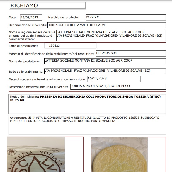 formaggio escherichia coli