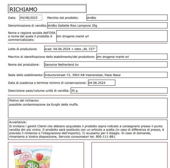 lotti ritirati snack dolci