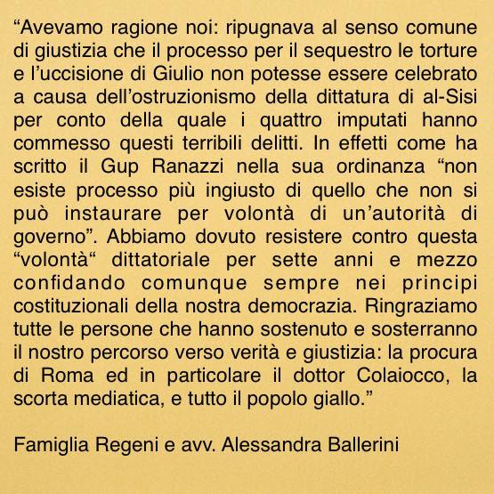 Giulio Regeni, il processo si farà: le reazioni della famiglia, dei legali e della politica