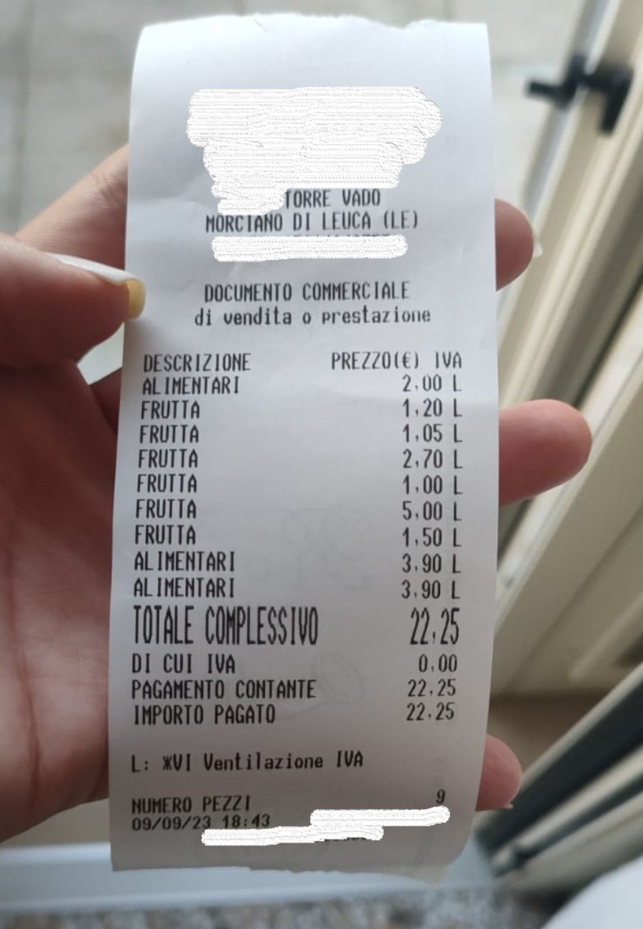 Caro prezzi puglia scontrino turista