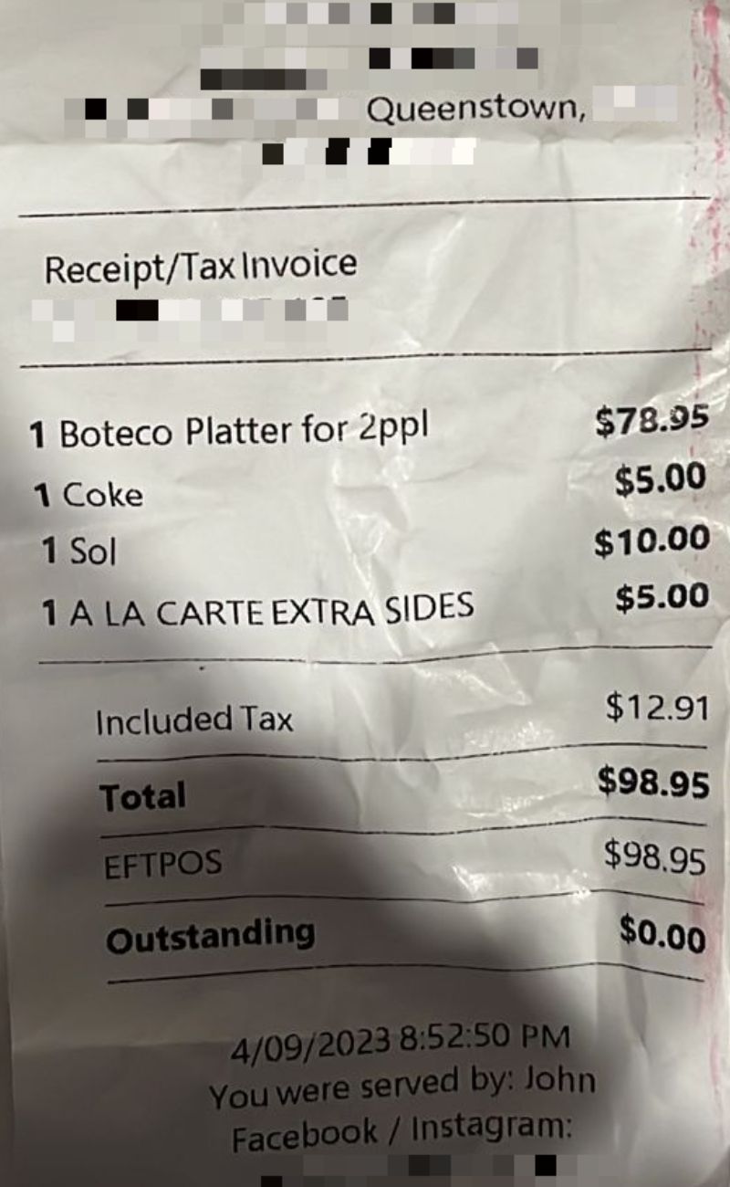 Nuova Zelanda scontrino