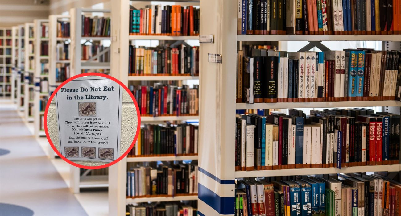 Mangiare in biblioteca? Spunta il divertente cartello che vi farà cambiare in idea: "Geniale!"