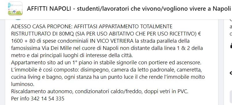 Napoli, il prezzo dell'affitto è da capogiro: