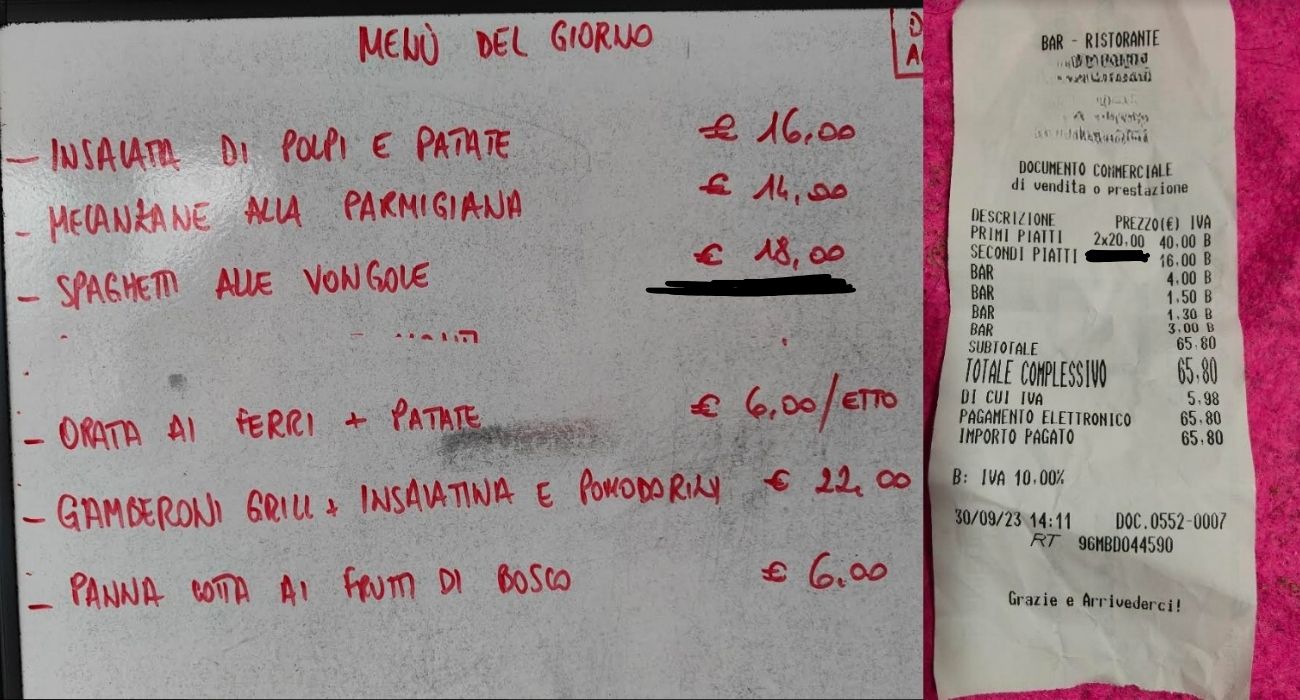 Sardegna, turista mostra lo scontrino con aumento improvviso: "C'è una netta differenza con il listino prezzi"