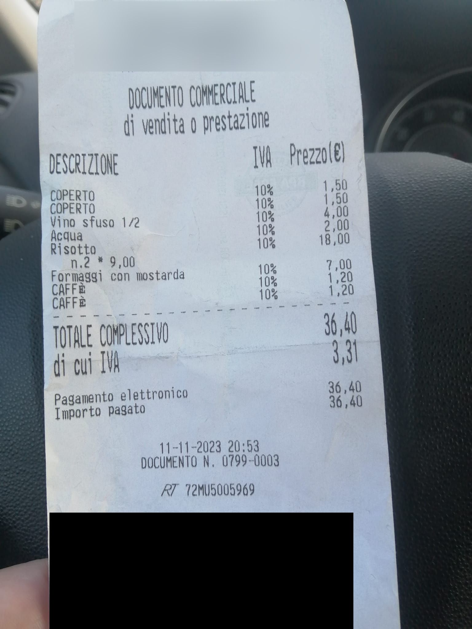 Veneto, cliente va al ristorante e mostra lo scontrino: "Il risotto al tastasal a questo prezzo è regalato"