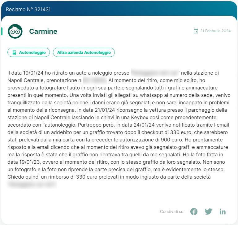Napoli, noleggia un'auto e la restituisce nelle stesse condizioni: la mossa della compagnia è un pugno nello stomaco