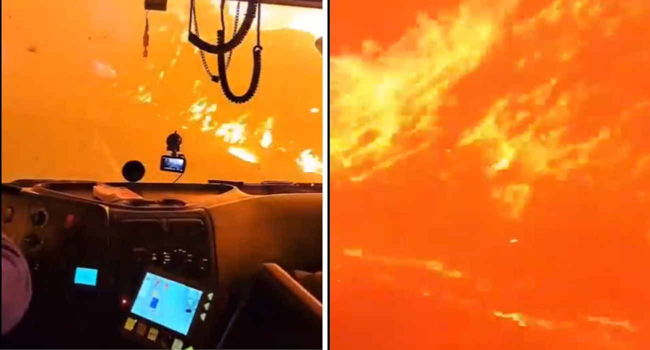 Incendios en Chile, bomberos cruzan en camiones un bosque en llamas: el infierno en la tierra