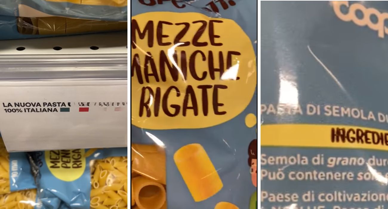 Va al supermercato e trova la pasta "100% italiana", ma l'etichetta sulla confeziona svela l'inaspettata verità