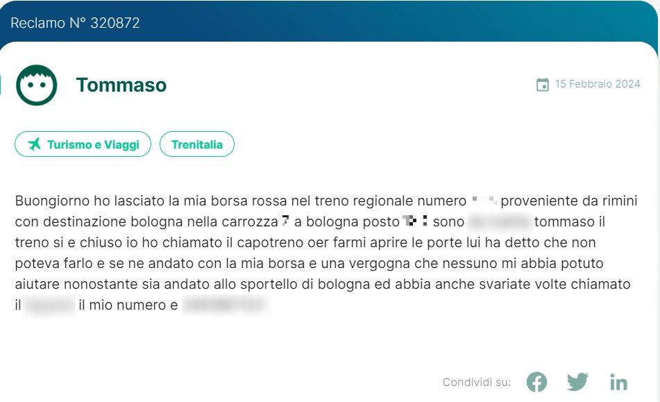 Bologna, passeggero dimentica zaino a bordo e chiede al capotreno di aprire le porte per recuperarlo: la risposta è crudele