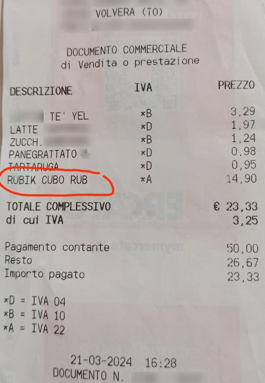 Piemonte scontrino supermercato