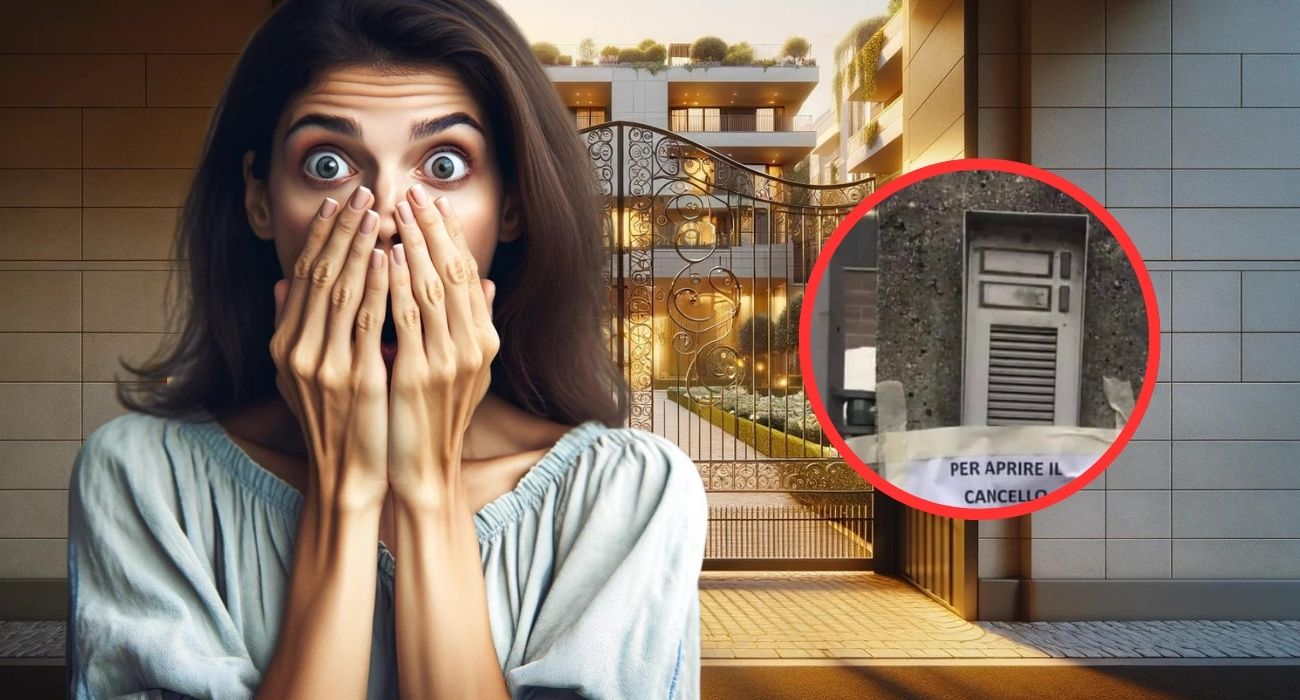 Il cancelletto elettrico del condominio è rotto e un cartello svela il modo letale per aprirlo: "Provare per credere"