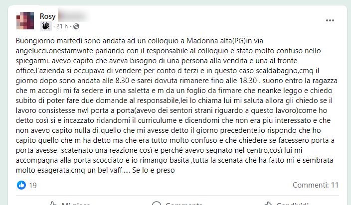 Perugia, va al colloquio di lavoro e chiede se è un porta a porta: la reazione del datore è inqualificabile