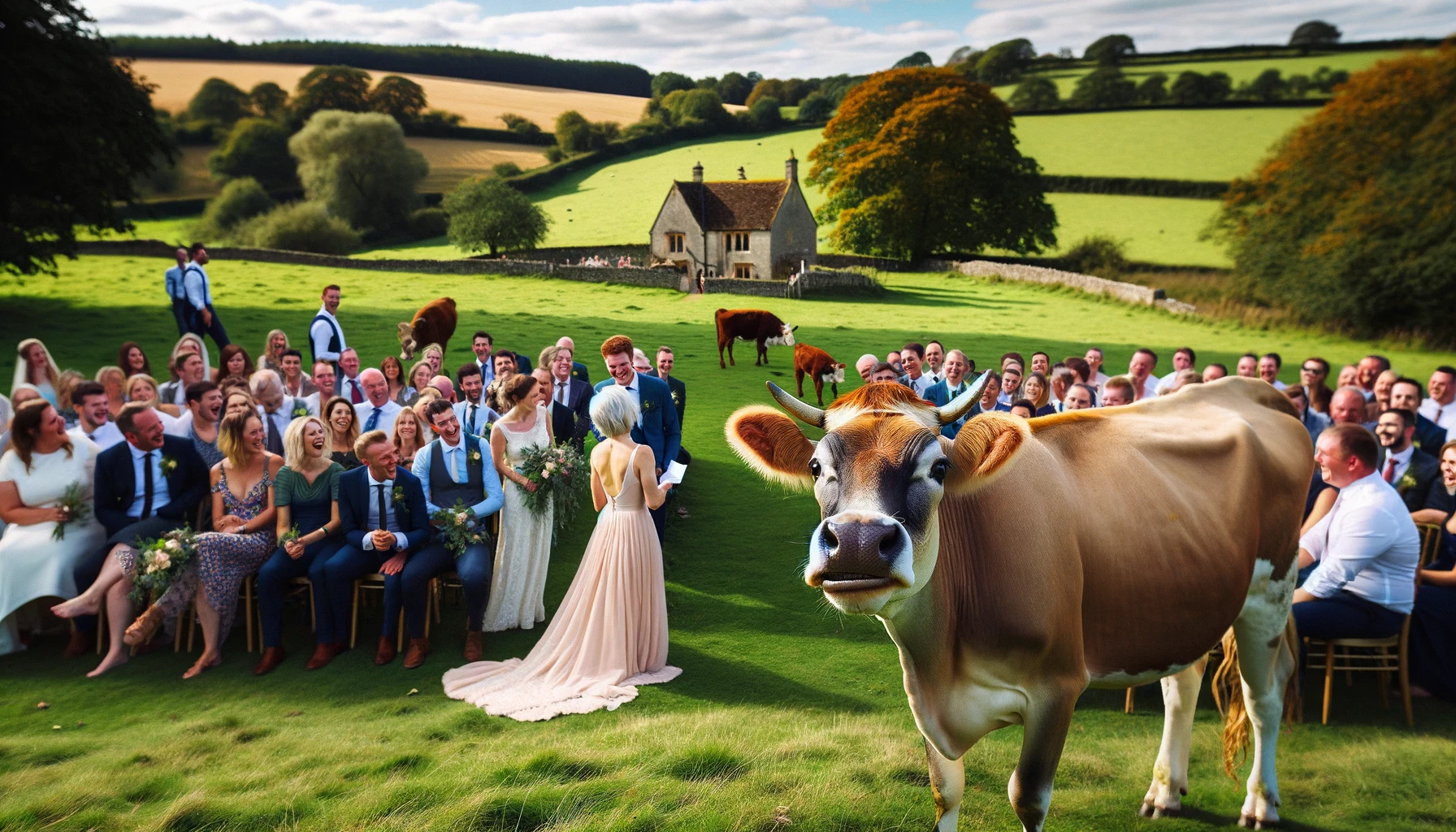 Un ospite inaspettato interrompe il matrimonio in campagna: la sua obiezione scatena la risata degli sposi