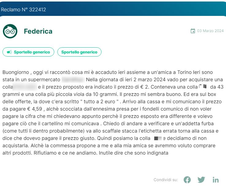 Torino, scova la finta offerta della colla al supermercato: il gesto della commessa per nascondere l'inganno è da licenziamento