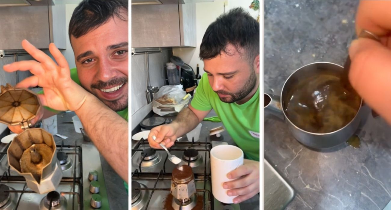 Influencer napoletano mostra il trucchetto per un caffè con la moka cremoso come quello del bar ma qualcosa va storto