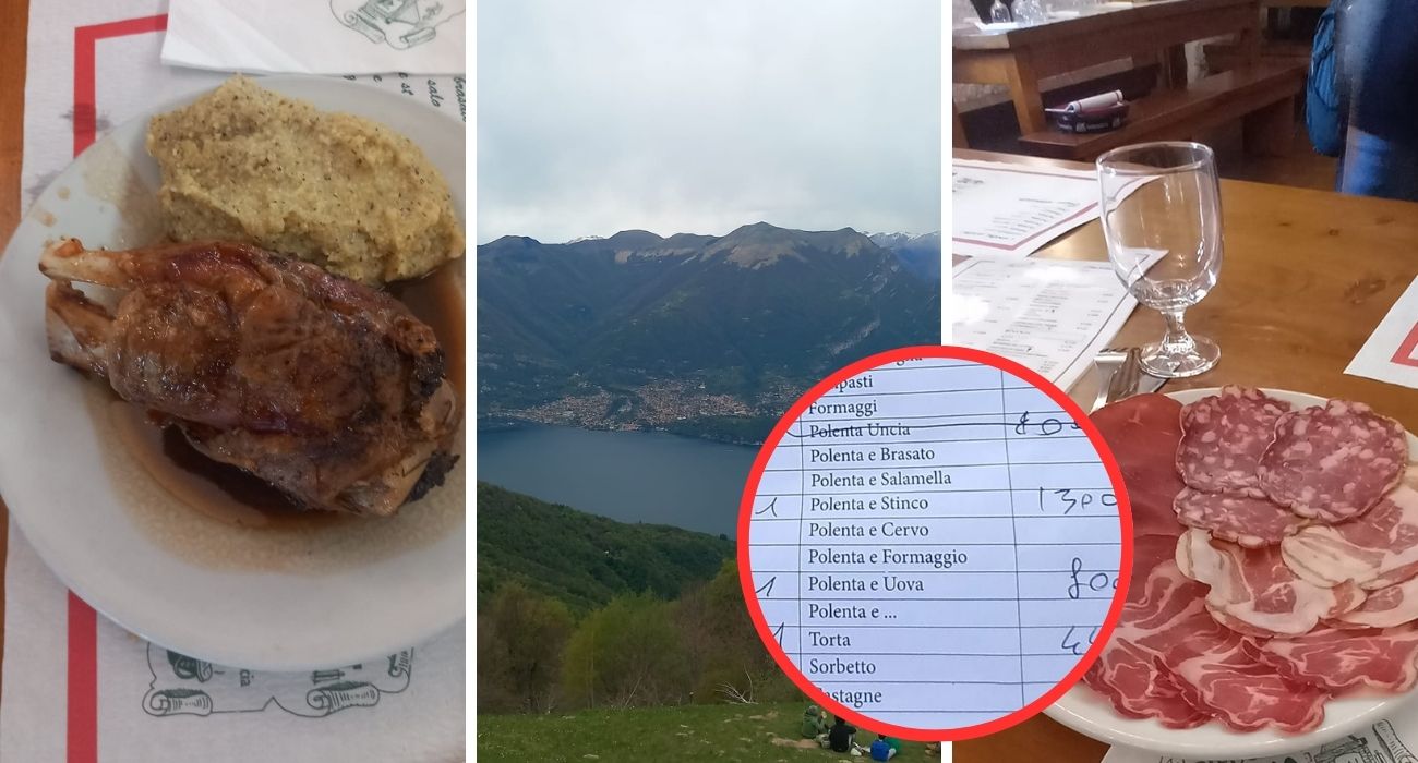 Lombardia, mostra lo scontrino del pranzo al rifugio con vista sul lago di Como: "La polenta è protagonista assoluta: quanto ho speso"