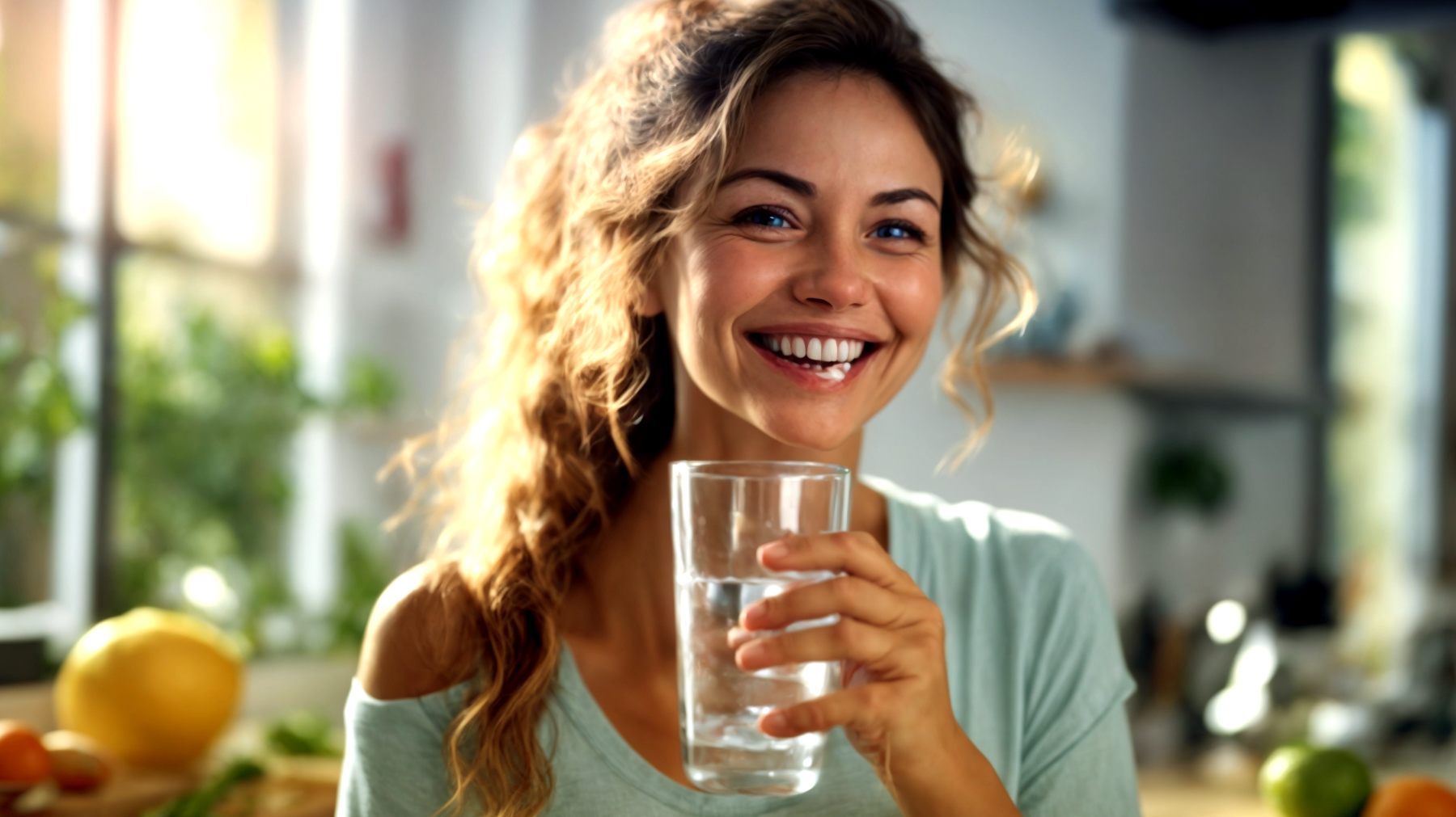 bicchiere d'acqua pelle luminosa energia aumentata"