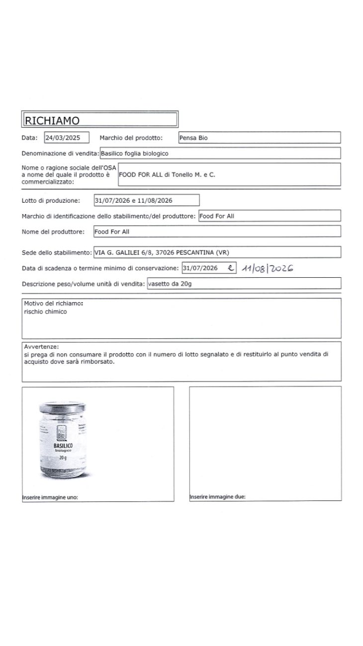 Tonno basilico confezioni ritirate