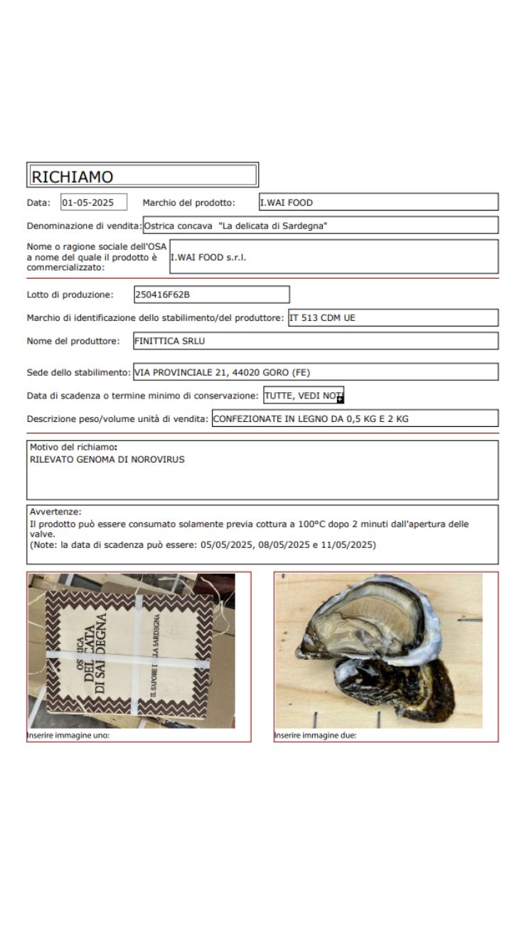 Ostriche richiami alimentari