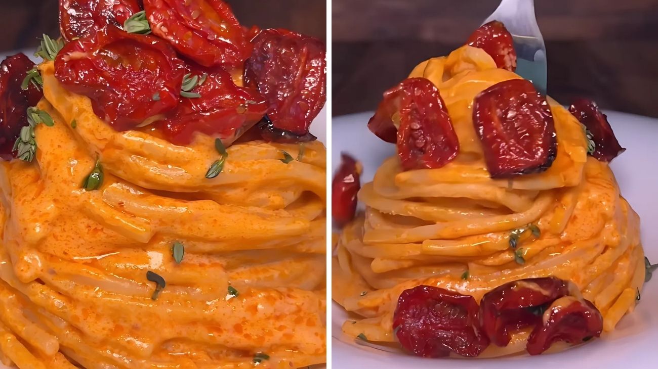 Spaghetti con pomodorini robiola