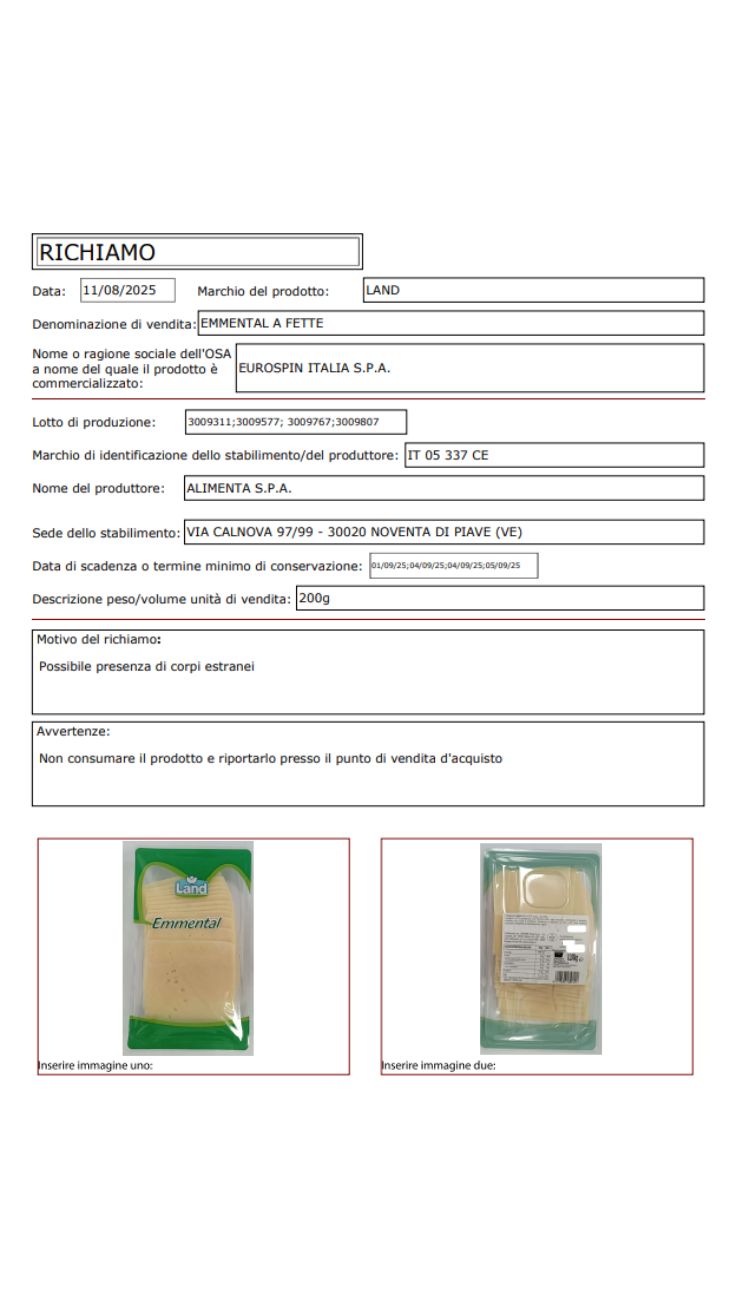 Formaggio lotti ritirati