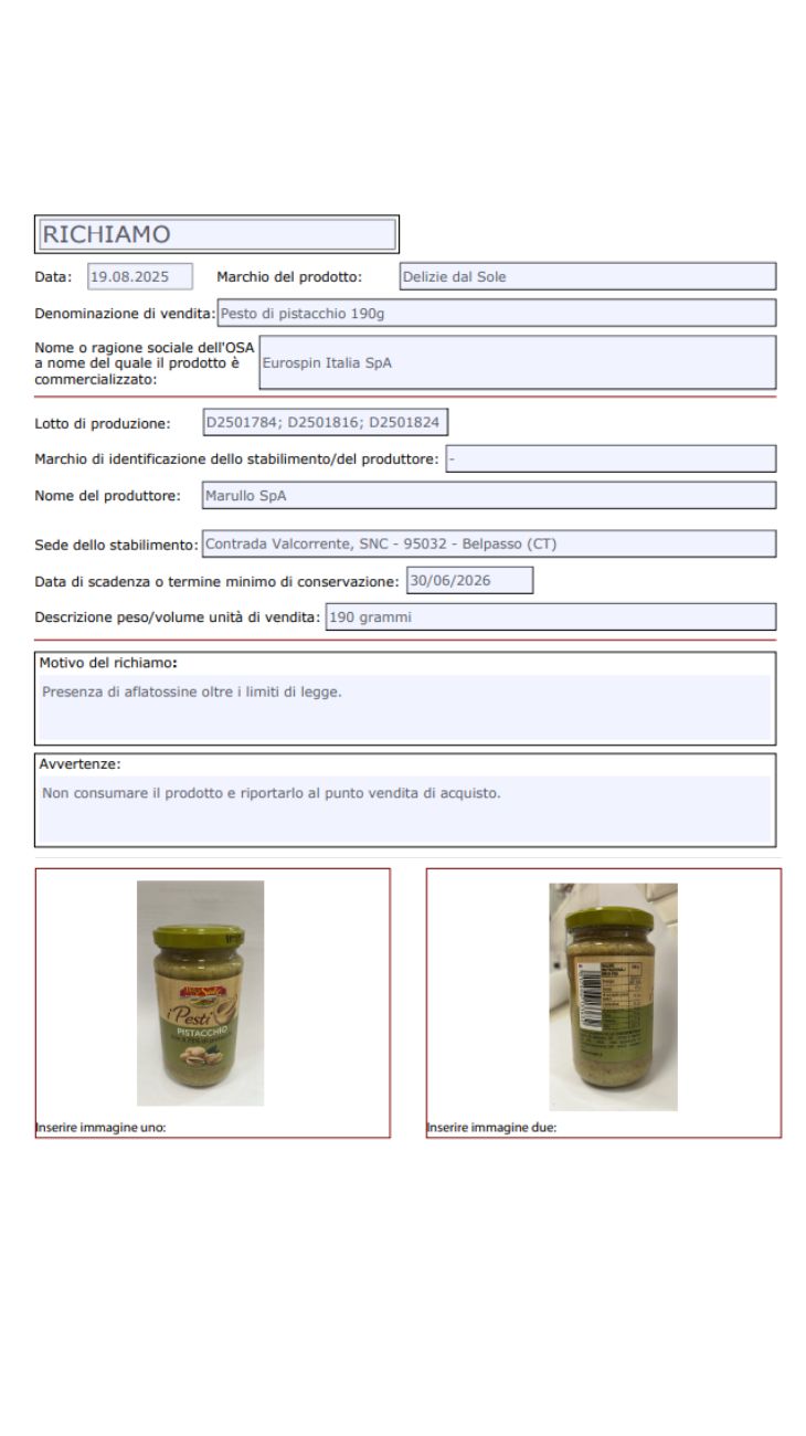 Pesto richiami alimentari