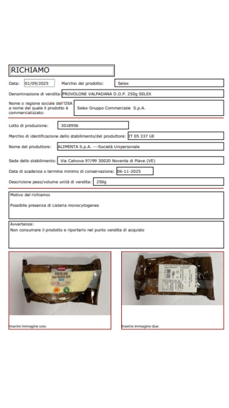 Formaggio allarme listeria