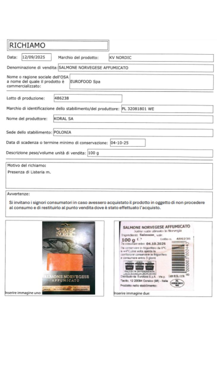 Salmone lotto ritirato