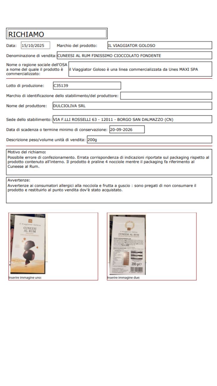 Cioccolato fondente ritirato