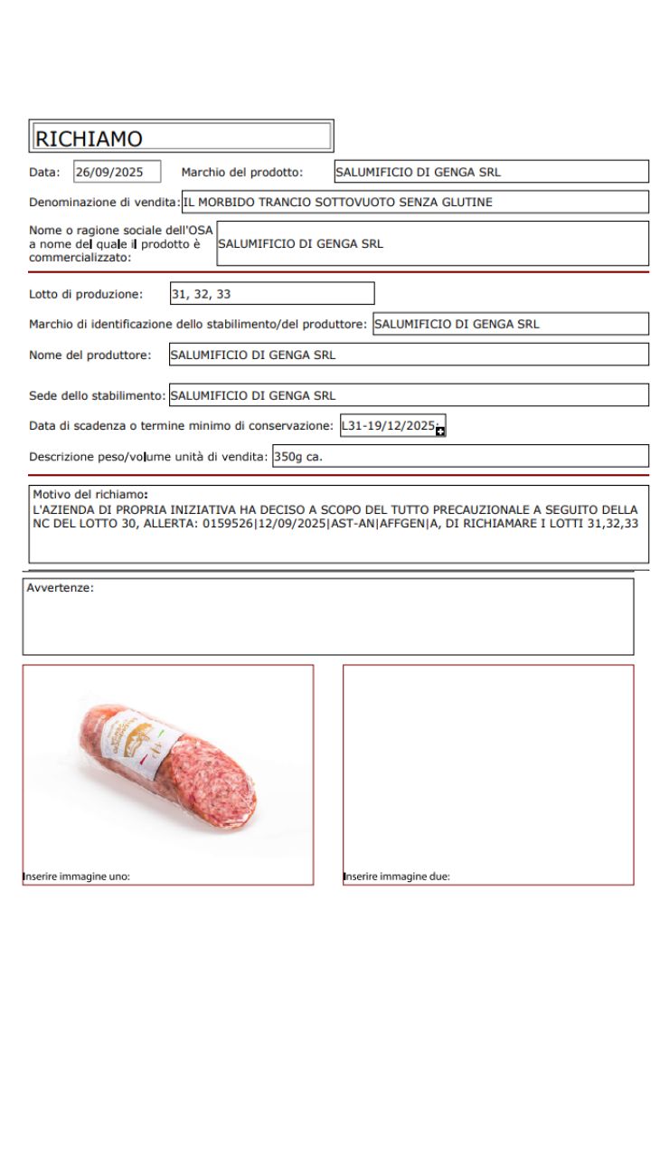 Salame lotti ritirati
