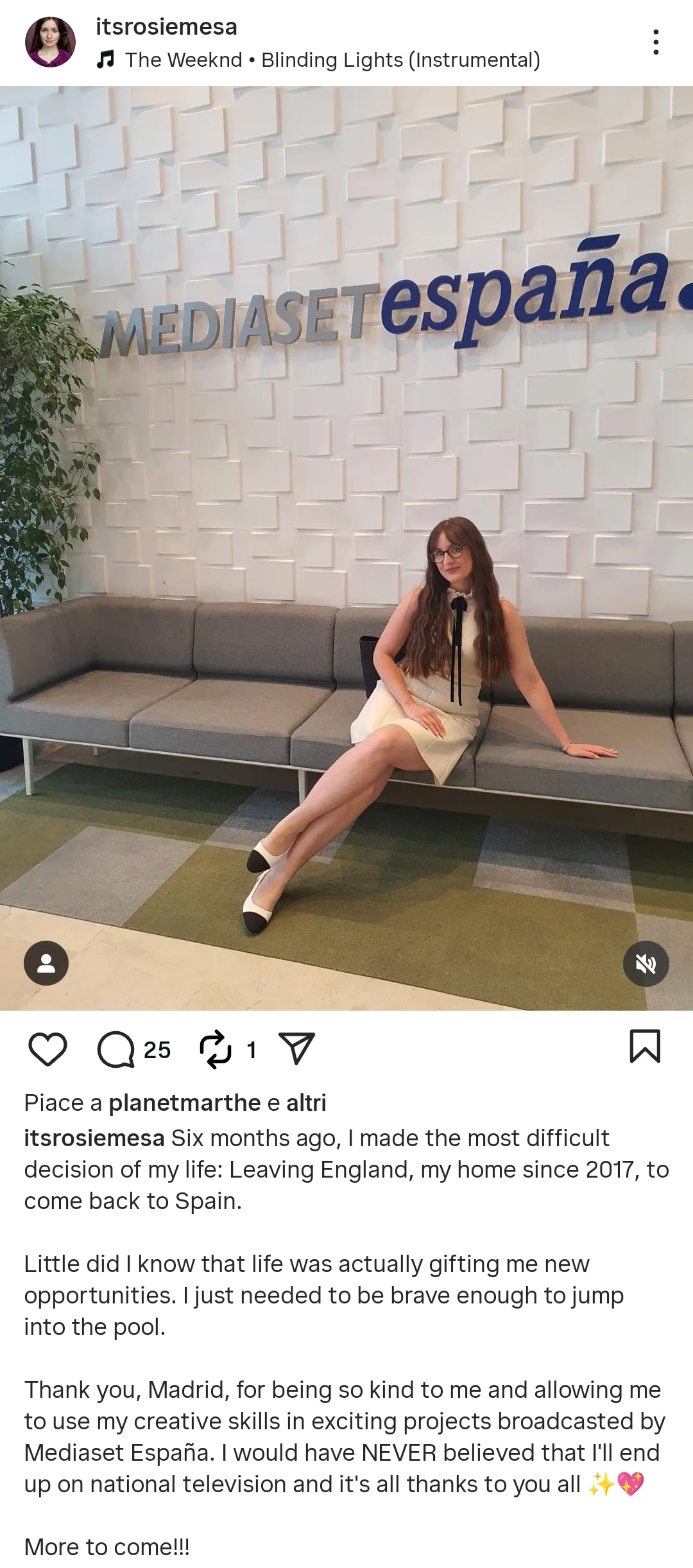 Rosie Mesa e il post in cui annuncia le difficoltà relative a tornare a casa dopo sette anni all'estero