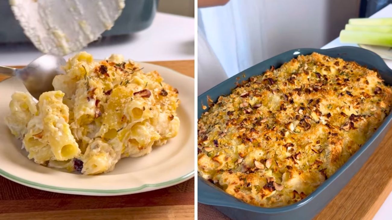 Pasta al forno porri